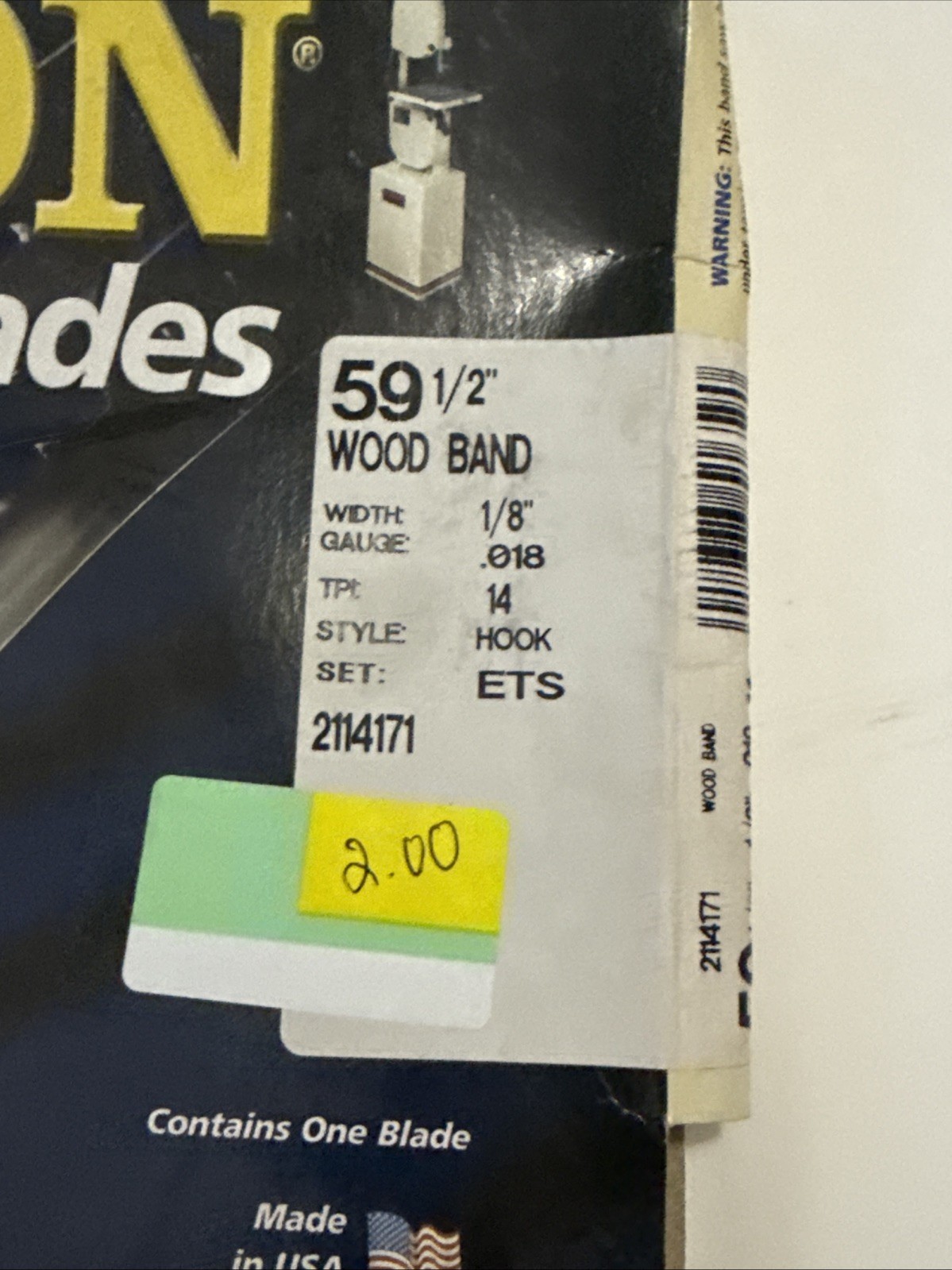 OLSON 2114171 WOOD CUTTING BAND SAW BLADE 59.5″x 0.125″x 14 TPI HOOK TOOTH NEW