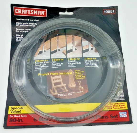 6 Band Saw Blades Vintage Craftsman 29661 6 PACK 80″ x 1/8 to 1/4″ USA, NEW OPEN