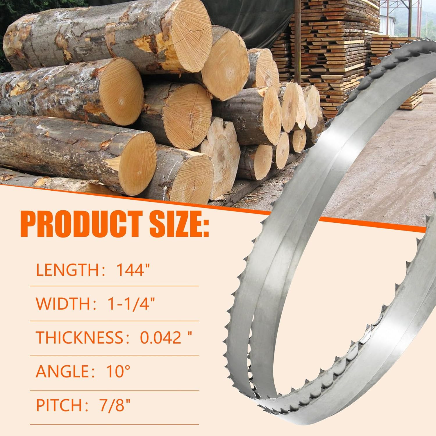 144″ Sawmill Bandsaw Blades 5-Pack Compatible with Wood-Mizer, Bandsaw Blades Co