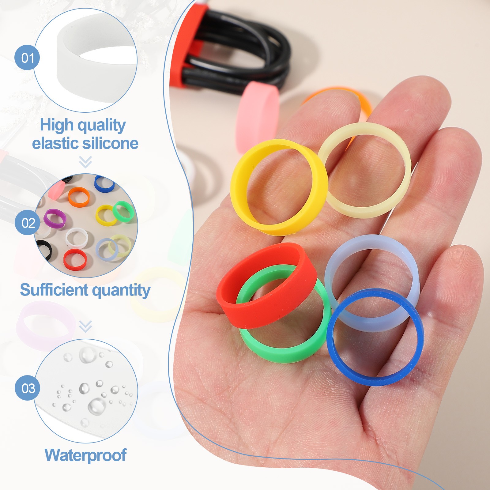 30Pcs 0.8 x 0.28 Inch Silicone Wide Rubber Bands for Fashion Accessory, White