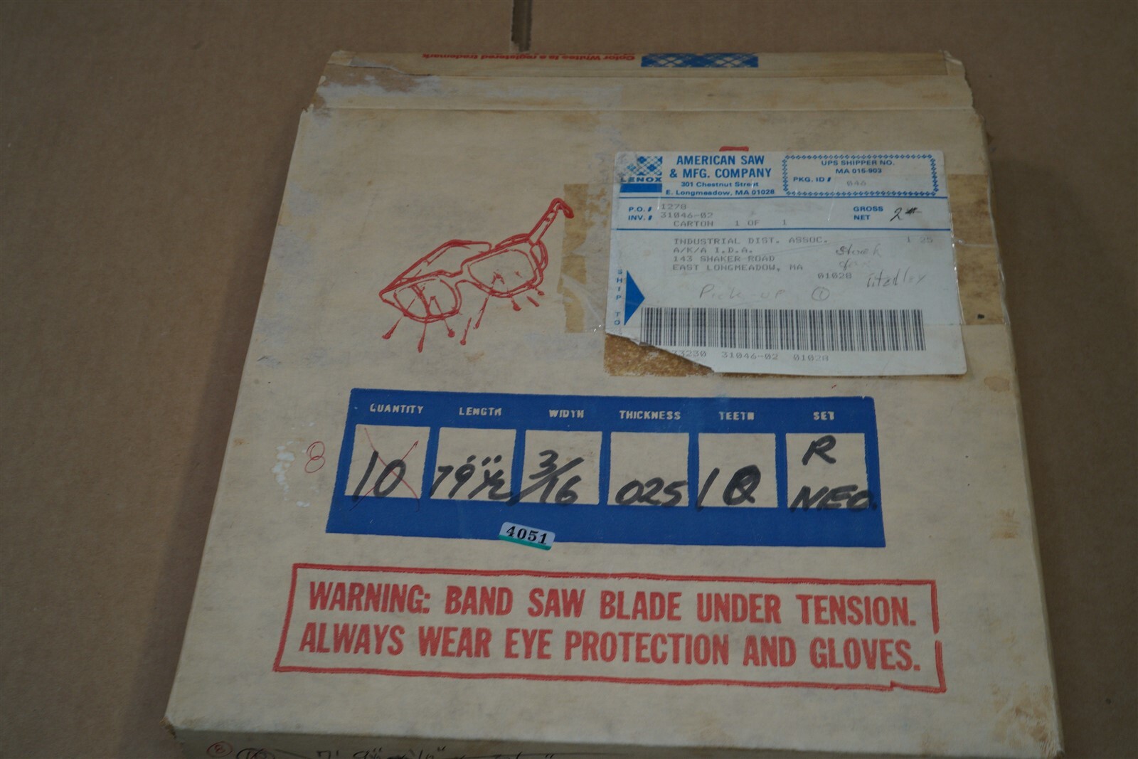 LENOX 90036 FLEX BACK 79 1/2″ 3/16″ X .025″ Carbon Steel Bandsaw Blade 10T Q=8