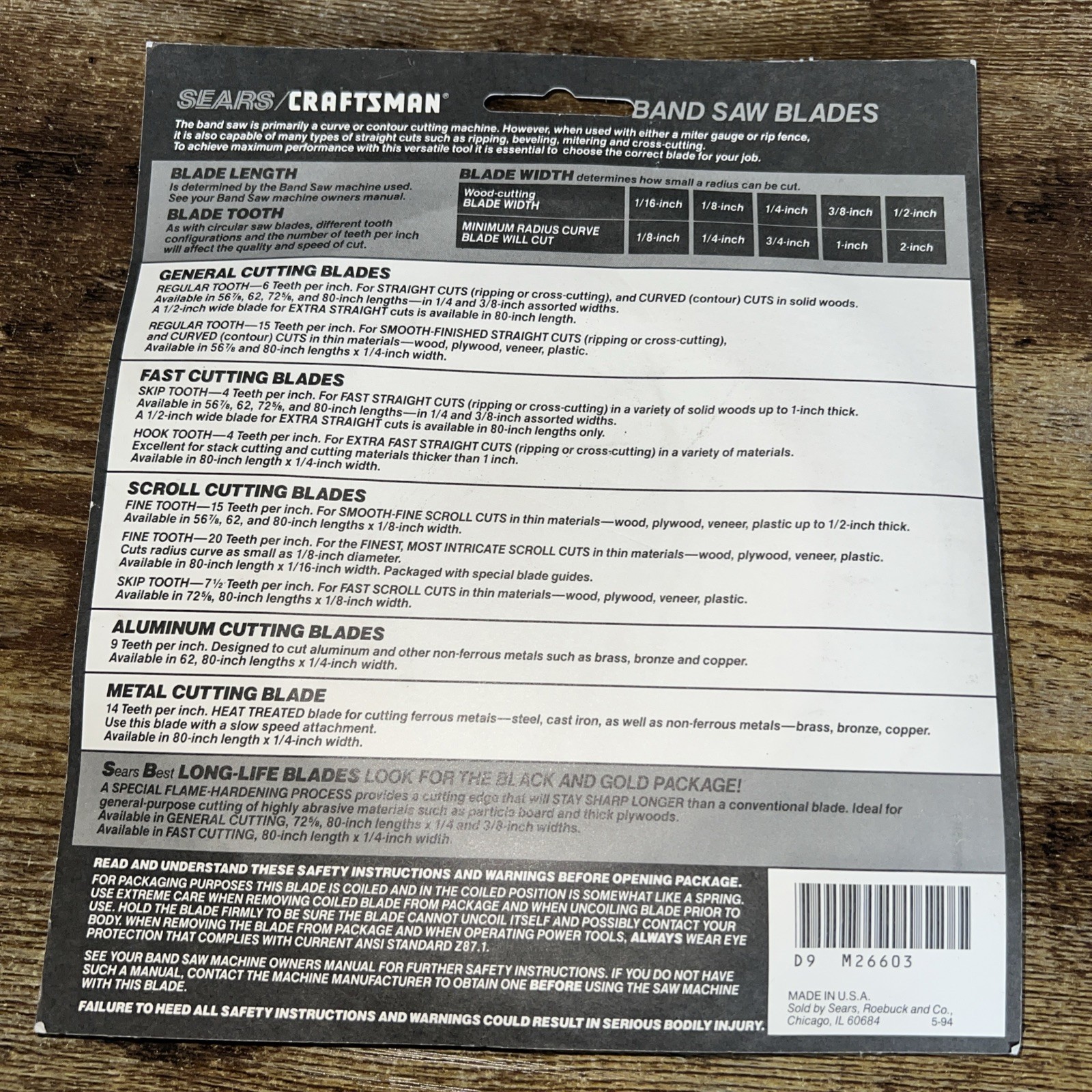 Sears Craftsman 926603 56 7/8″ Scroll Cutting Band Saw Blade 3 Pack NOS New