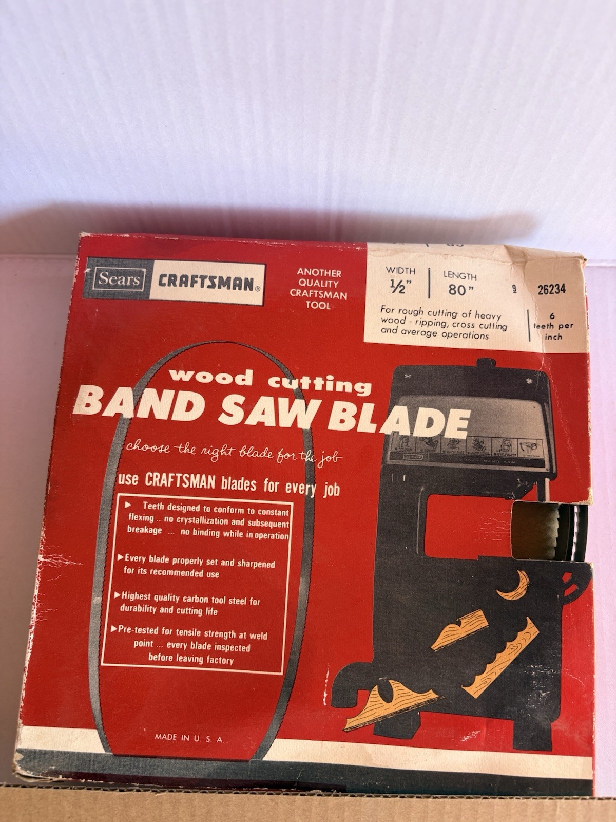 Craftsman 26234 1/2″ x 80″ Wood Cutting Band Saw Blade New Old Stock Made n USA