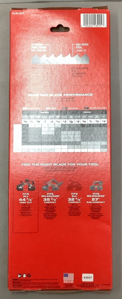 Lot of 6 Milwaukee 48-39-0510 44-7/8″ 14TPI Band Saw Blades (B97)