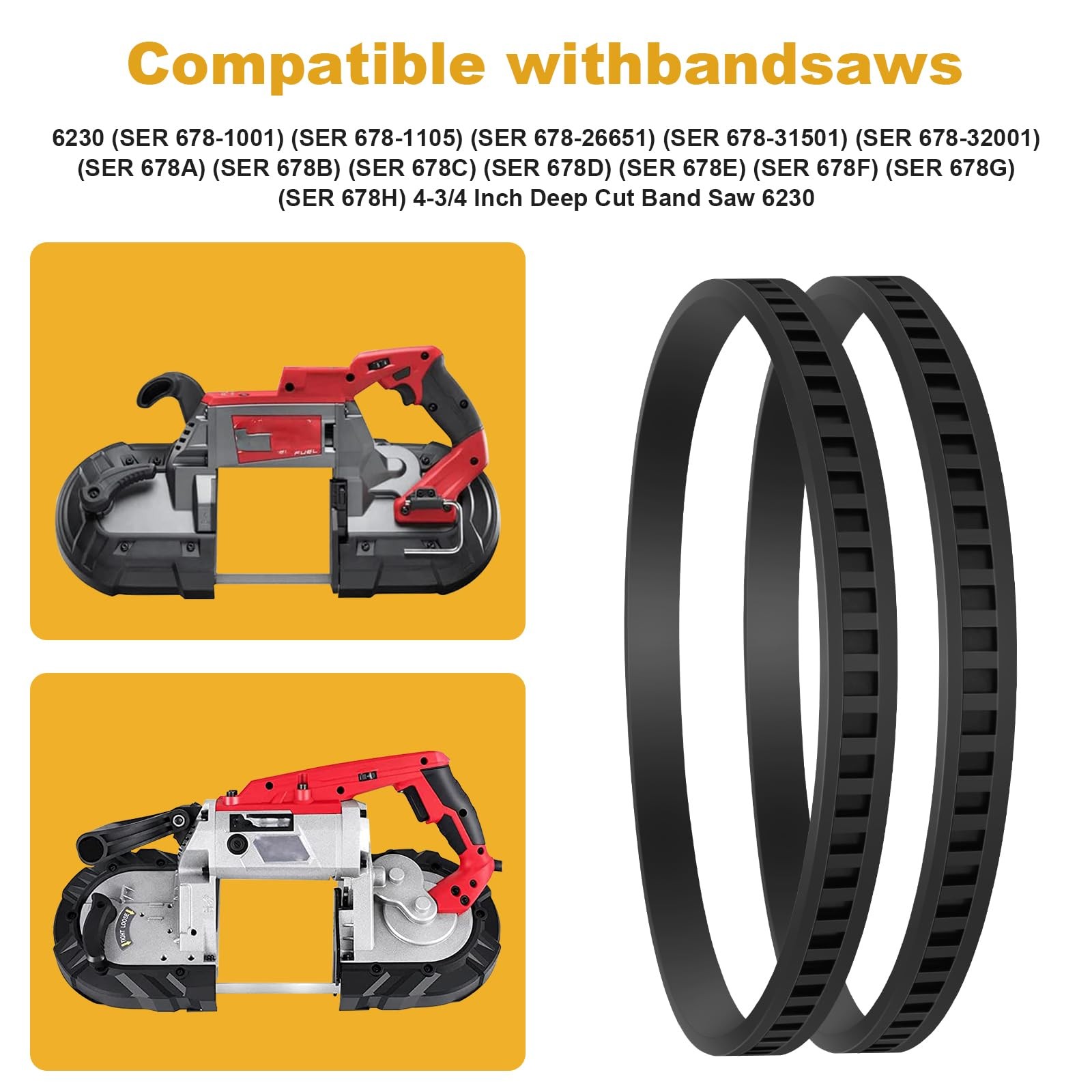 4 Pack 650721-00 Bandsaw Rubber Tires Replacement for Dewalt, 4-Pack, Black