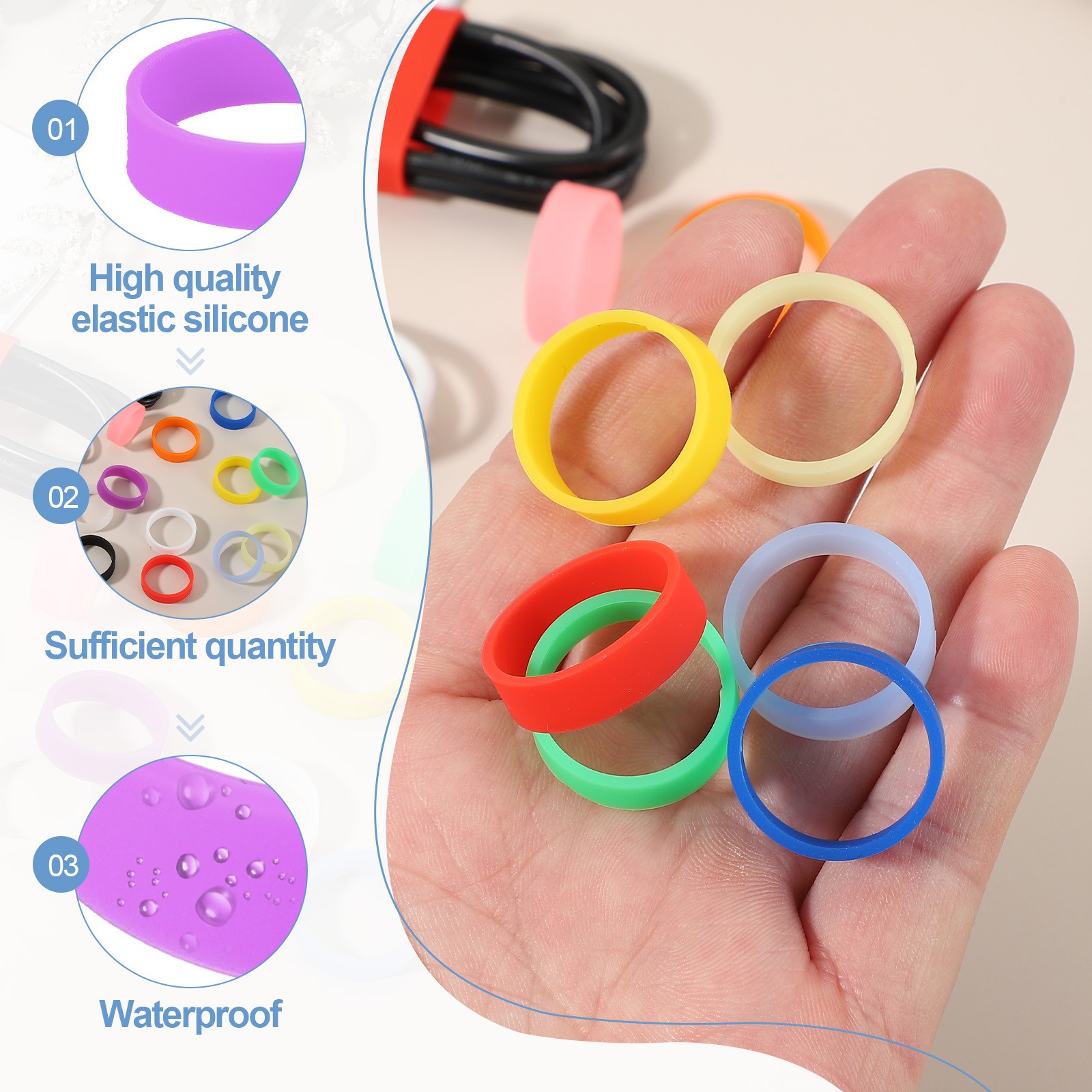 30Pcs 0.8 x 0.28 Inch Tiny Silicone Wide Rubber Bands Rings, Luminous Purple
