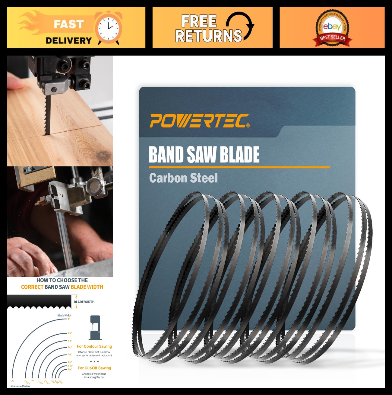 59.5″ Bandsaw Blades 1/8″ x 14 TPI for Woodworking – 5 Pack Compatible with 9″ S