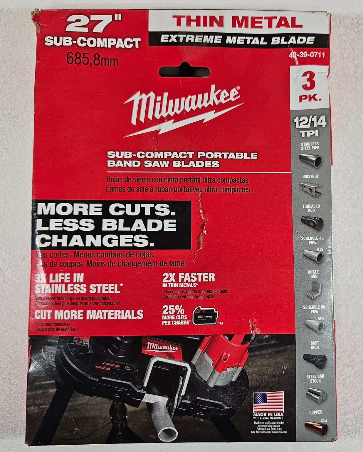 Milwaukee 48-39-0711 27″ Band Saw Blades 12/14 TPI Thin Metal 3 Pack