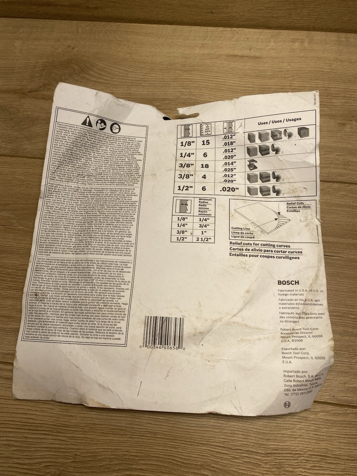 Bosch BS80-6W 80” x 1/4” x .020” 6 TPI Band Saw Blade New Open Package