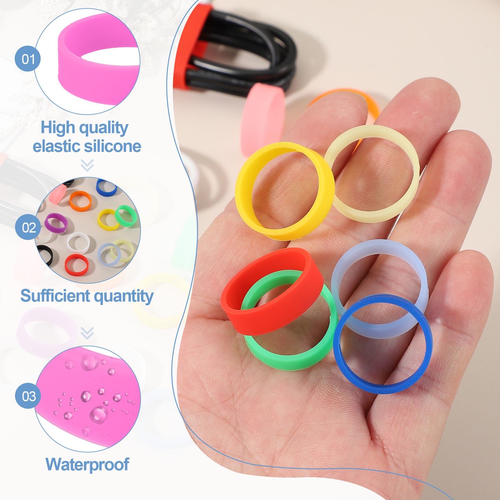 30Pcs 0.8″ x 0.28″ Silicone Wide Rubber Bands Rose Red/White/Pink/Black/Yellow]