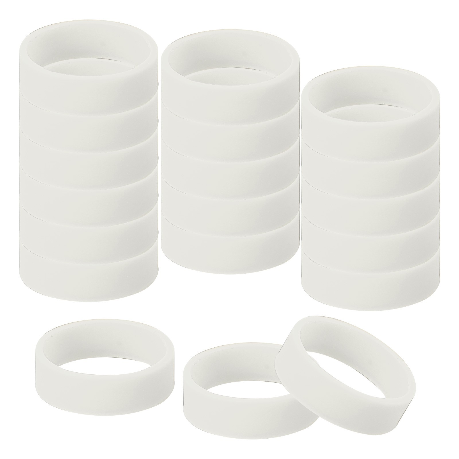 30Pcs 0.8 x 0.28 Inch Tiny Silicone Wide Rubber Bands Rings Luminous White