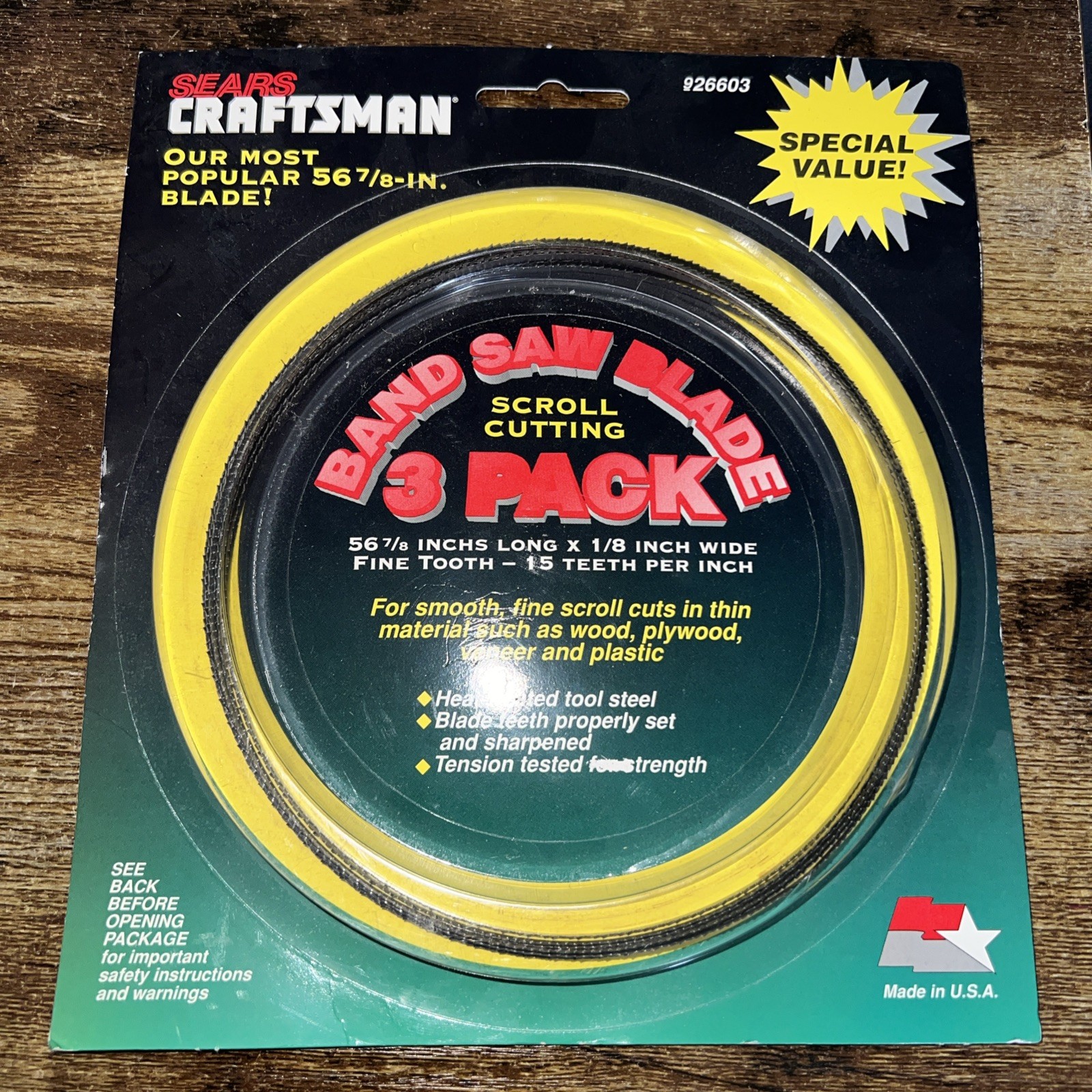Sears Craftsman 926603 56 7/8″ Scroll Cutting Band Saw Blade 3 Pack NOS New