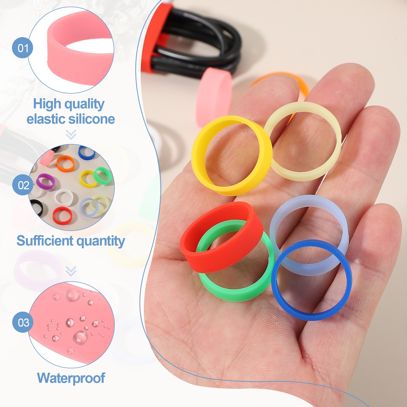 30Pcs 0.8″ x 0.28″ Tiny Silicone Wide Rubber Bands Rings Luminous Multi-color