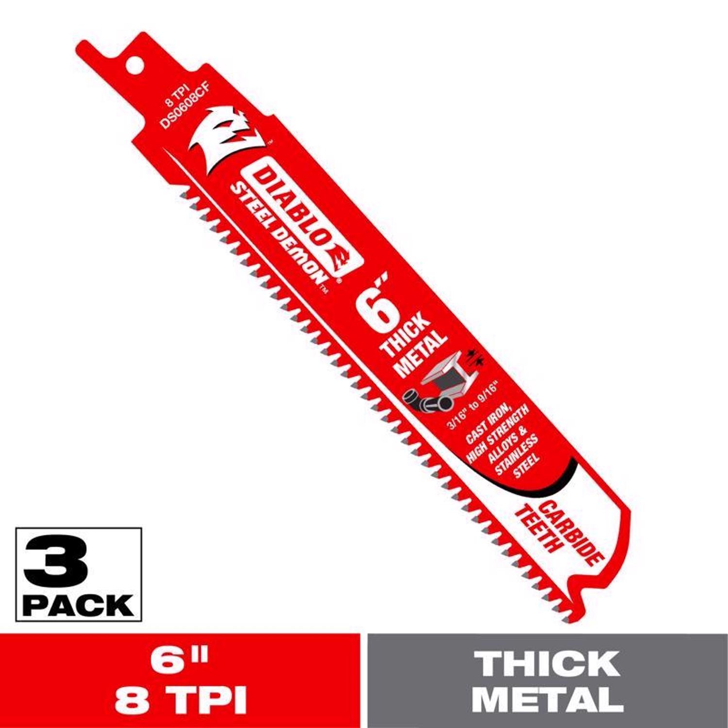 Diablo DS0608CF3 Steel Demon Carbide Reciprocating Saw Blade 6 in.