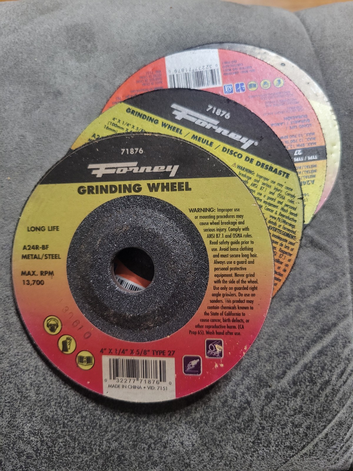 Lot Of 4 Forney 71876 Aluminum Oxide 13,700 rpm 4 Dia. in. Grinding Wheel 1/4 in
