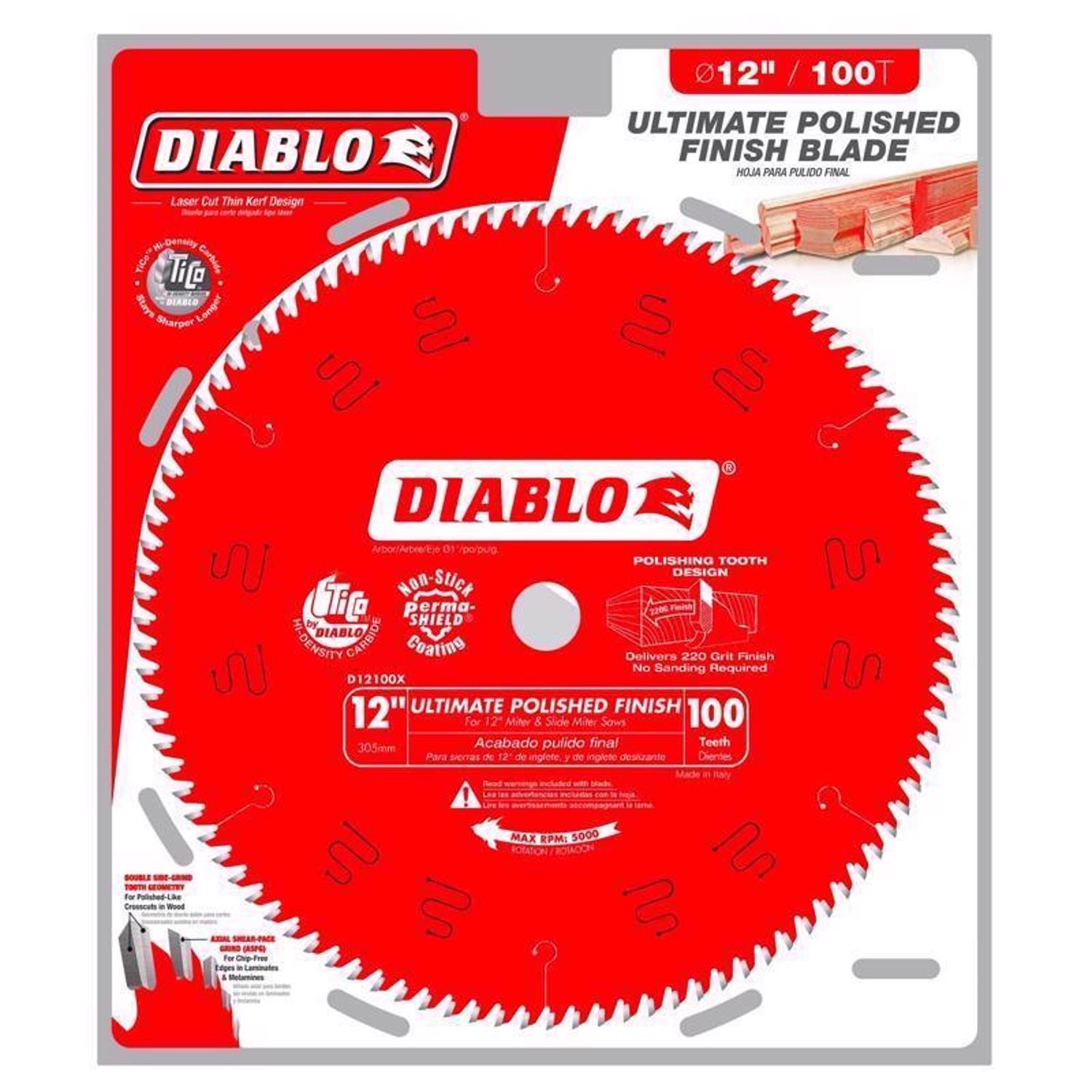 Diablo D12100X 100 Tooth Ultimate Polished Finish Saw Blade 12 Dia. in.