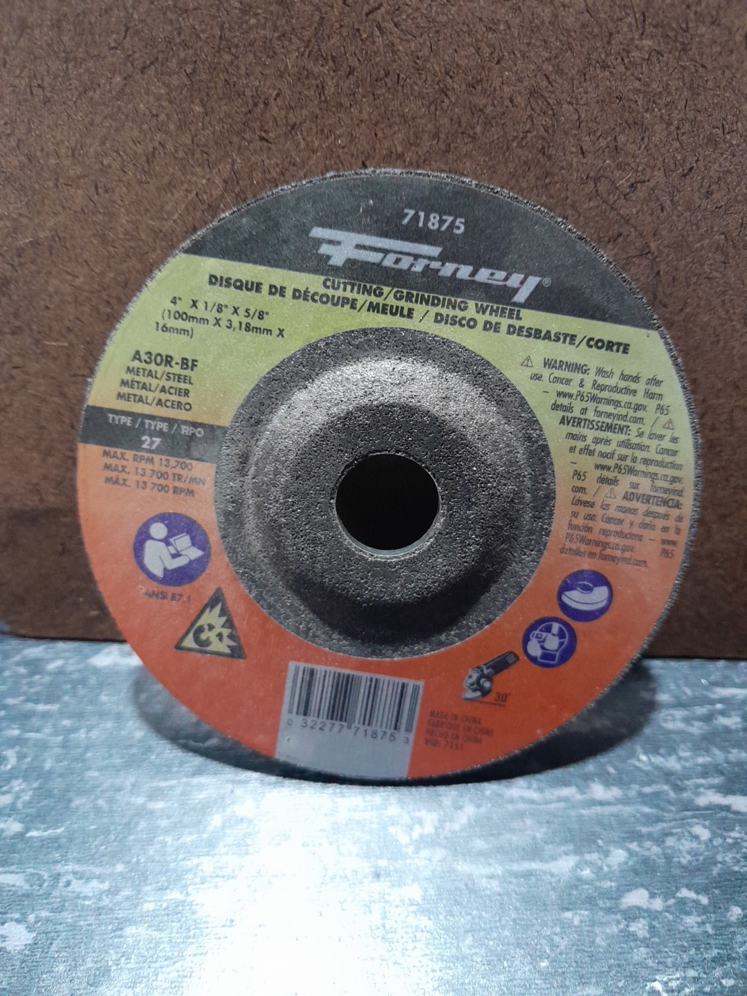Forney 71875 Aluminum Oxide 13,700 rpm 4 Dia. in. Grinding Wheel 1/8 in. Thick