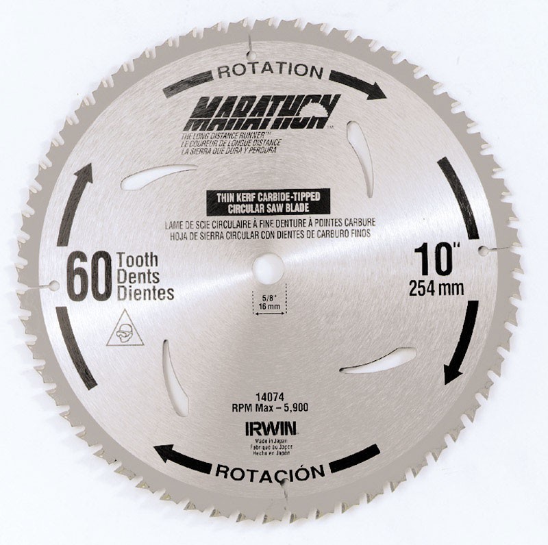 Irwin 14074 Marathon 60 TPI Diamond Ground ATB Circular Saw Blade 10 Dia. in.