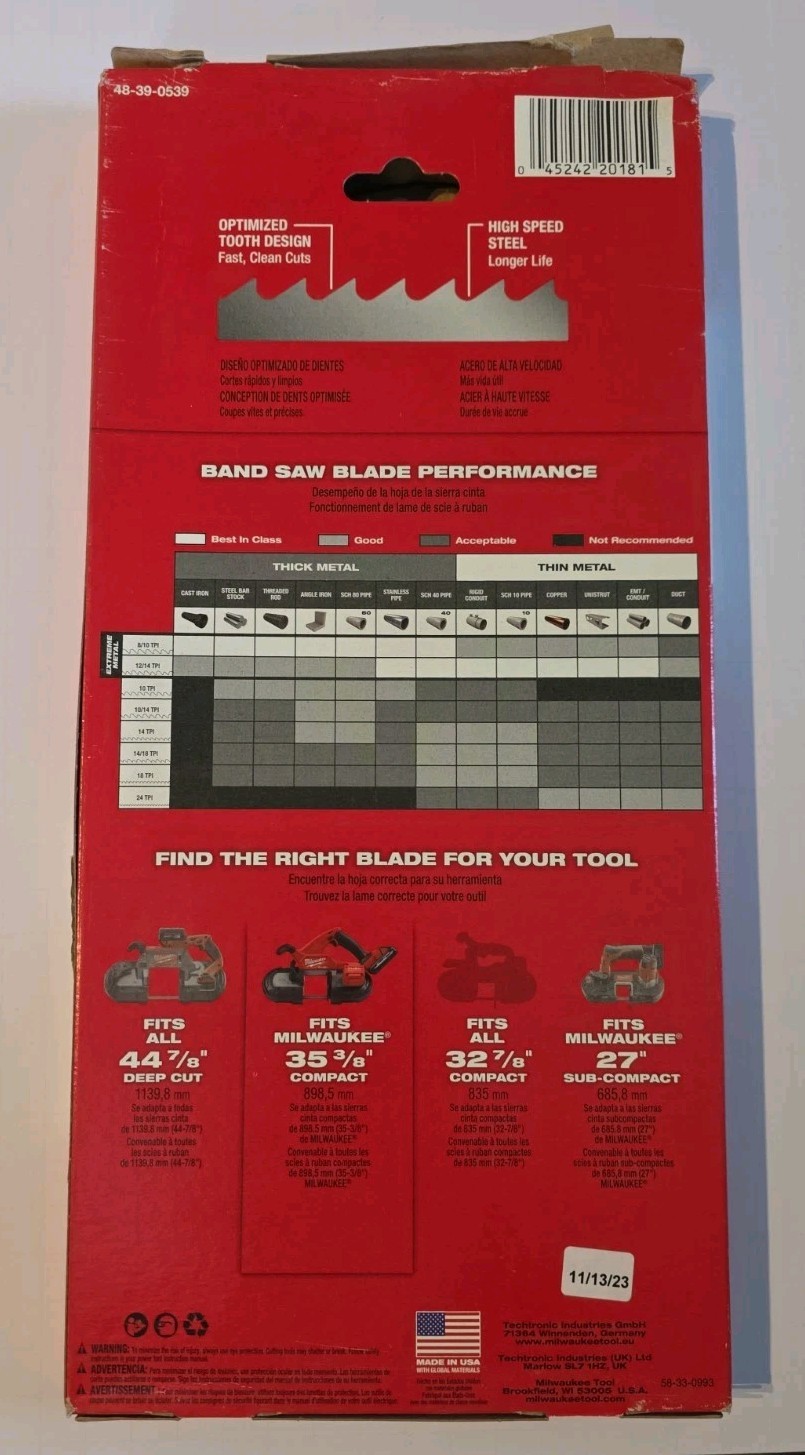 Milwaukee 48-39-0539 35-3/8-Inch 24-TPI Compact Portable Band Saw Blade – 3pk