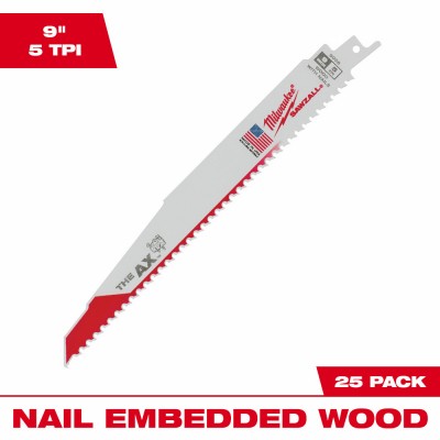 Sawzall The Ax Reciprocating Saw Blades, 5 TPI, 9 In., 25-Pk. – 48-00-8026