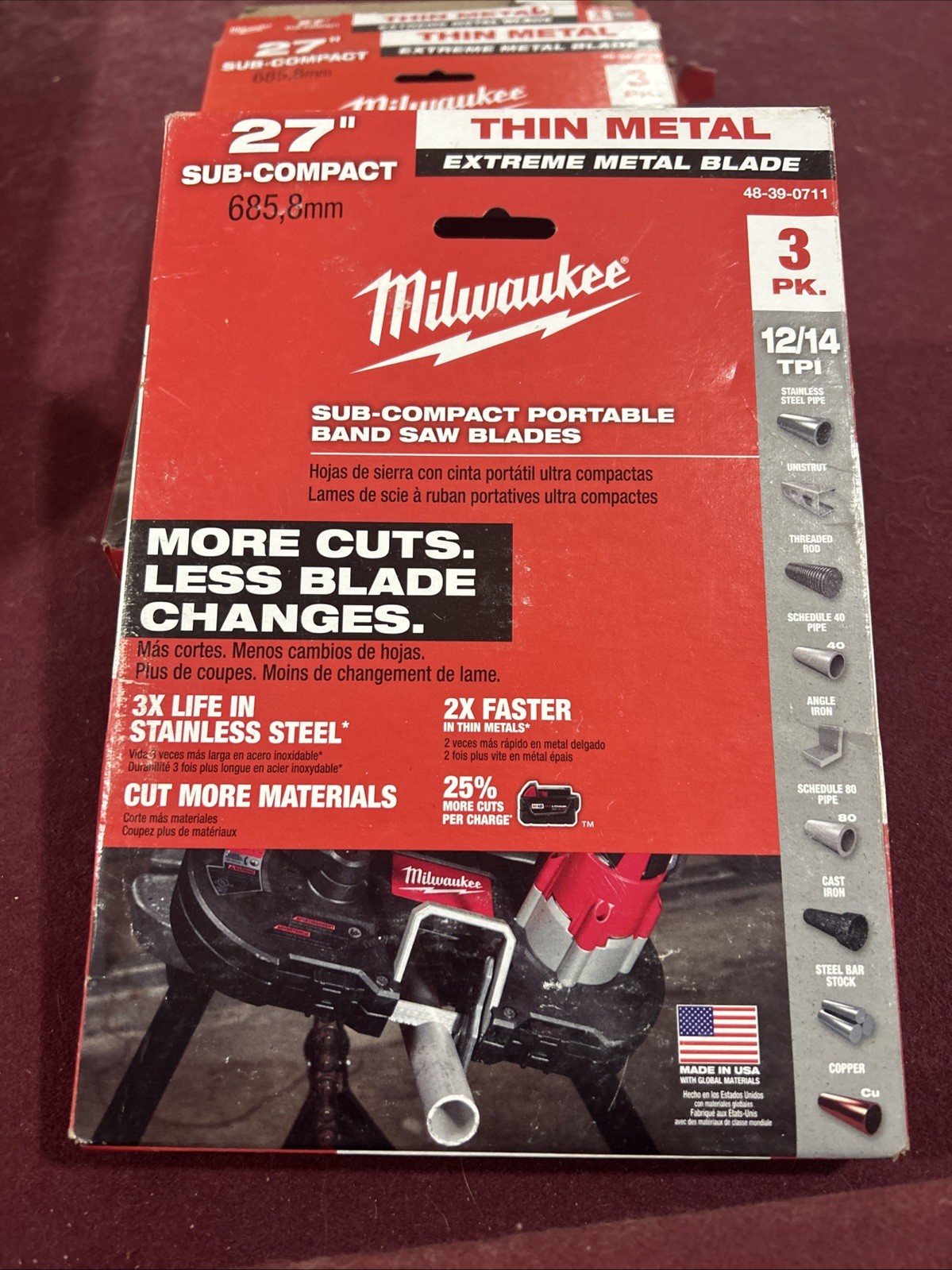 Milwaukee 48-39-0711 27″ 12/14 TPI Extreme Thin Metal Bandsaw Blades 3-Pk USA