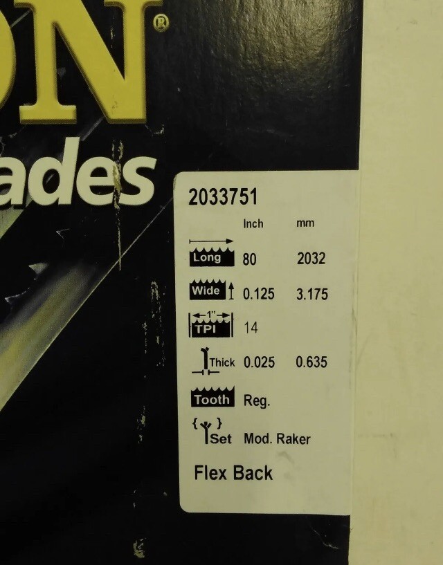 Olson Band Saw Blade ~2033751 ~ 80″ Flex Back .125″ Wide .020 gauge TPI 14