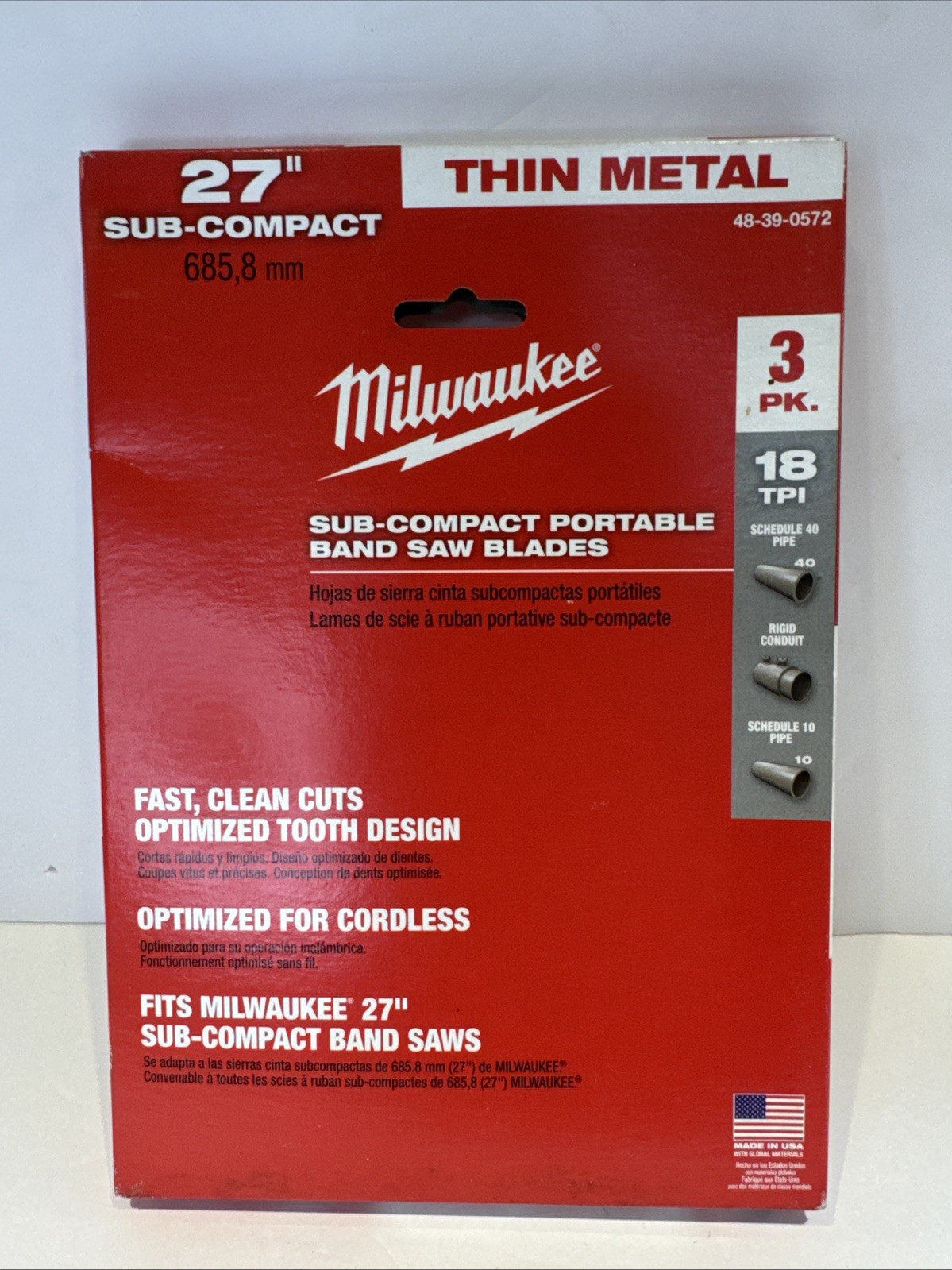 27″ x 1/2″ 18T Milwaukee 48-39-0572 Sub-Compact Portable Band Saw Blade 3 Pk
