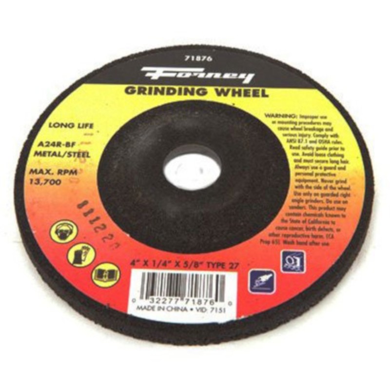 Forney 71876 Aluminum Oxide 13,700 rpm 4 Dia. in. Grinding Wheel 1/4 in. Thick