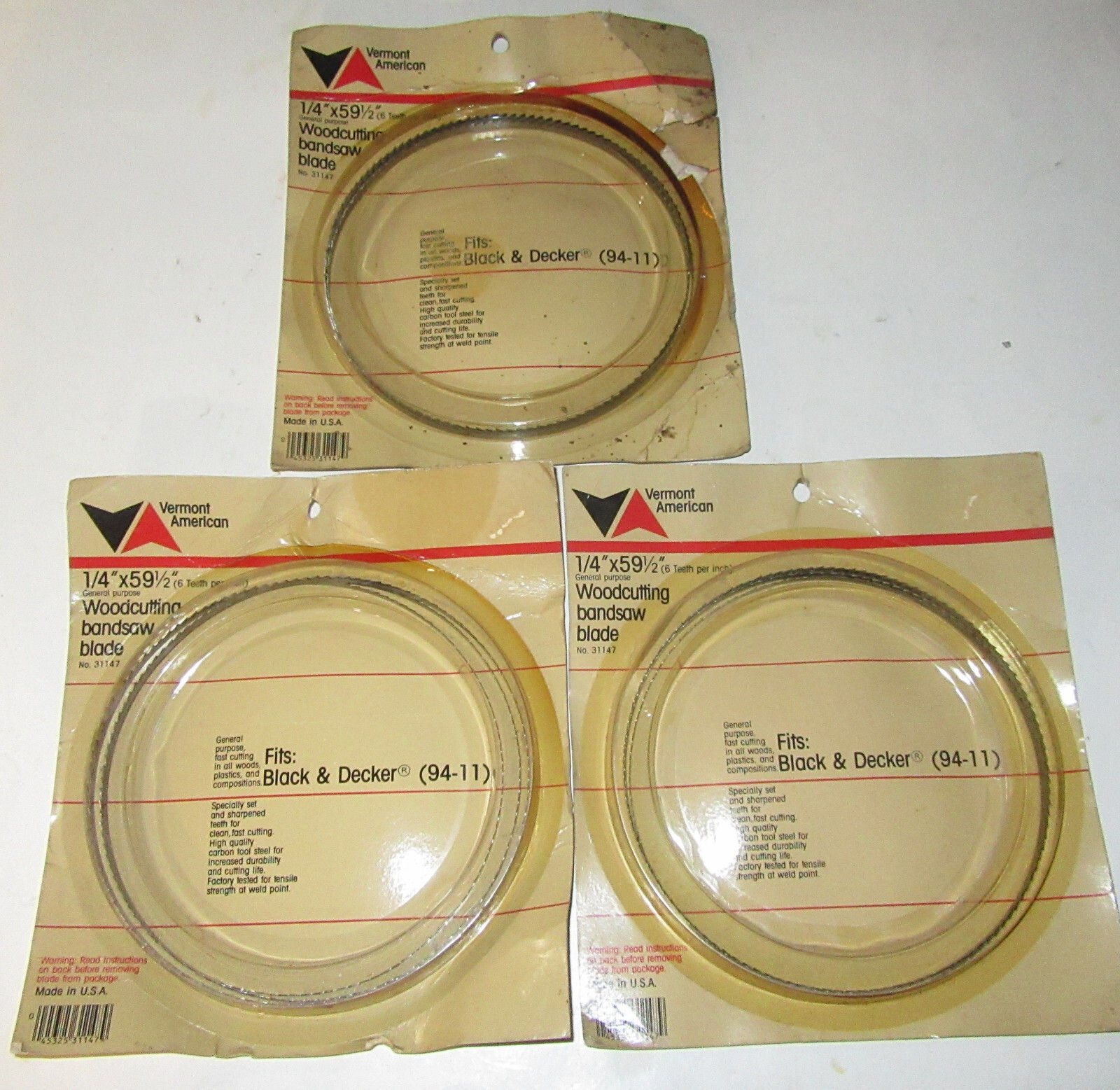 3-pk USA Made Vermont American Woodcutting Bandsaw Blade #31147 1/4″ x 59 1/2″
