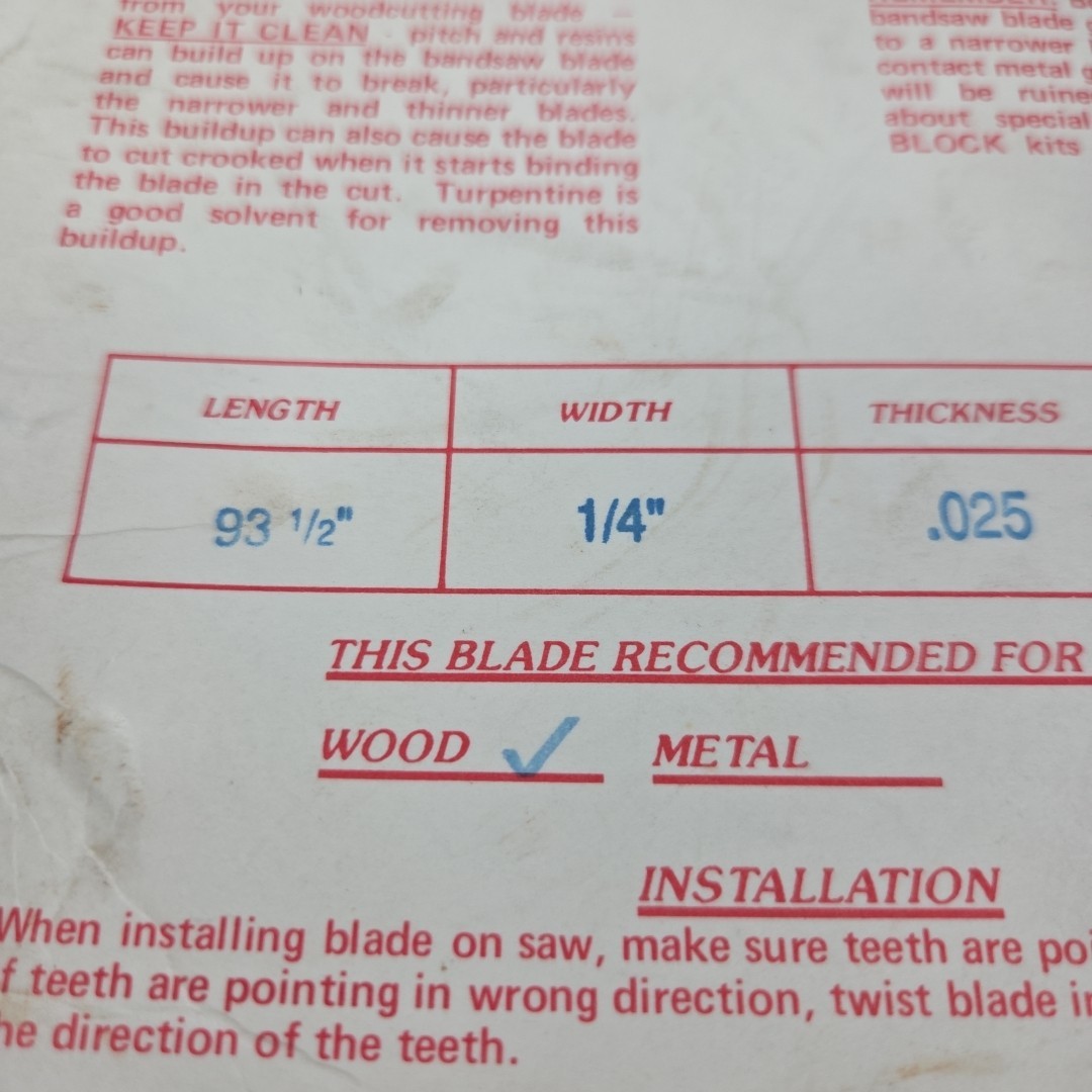 Supercut Wood 93.5 “ inch x 1/4 x .025 10 TPI Hard Tooth Tool Steel USA Made