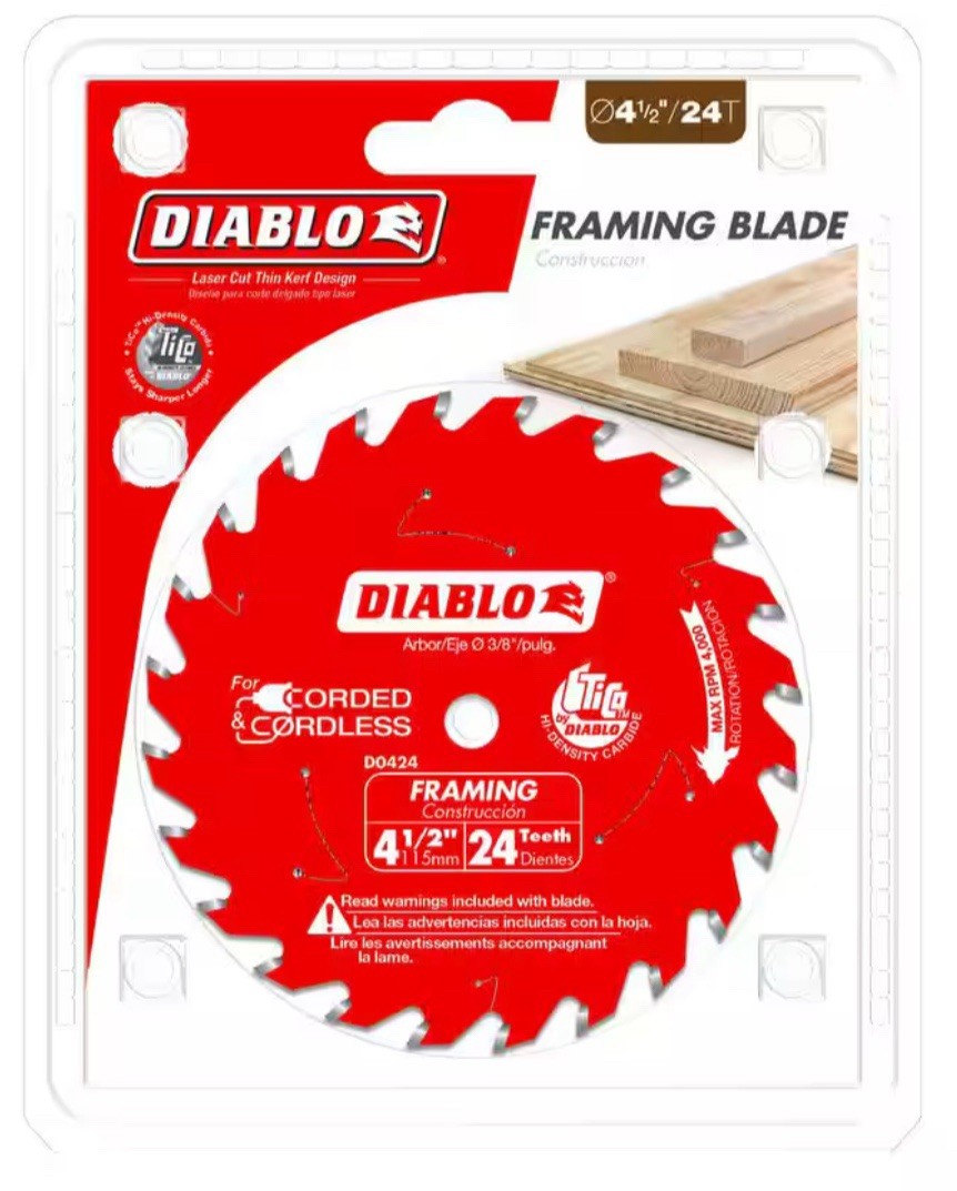 Brand New – Diablo D0424X 24 Tooth Carbide Framing Trim Saw Blade 4-1/2 Dia. in.
