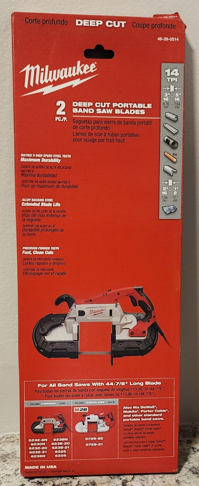 Milwaukee 48-39-0514 Deep Cut Portable Bandsaw Blade, 14 TPI 2 Pak NEW