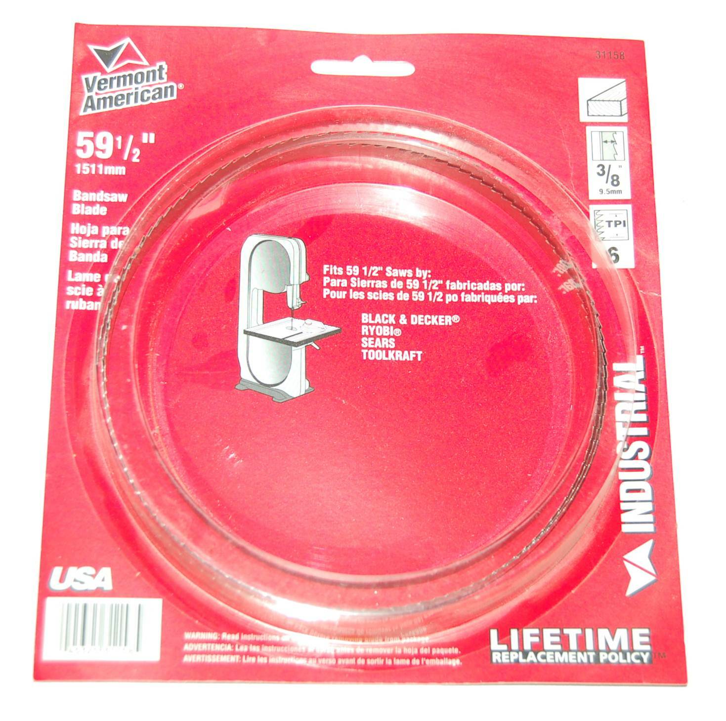 Vermont American 31158 59-1/2″ Band Saw Blade, 6 TPI, black & decker, ryobi