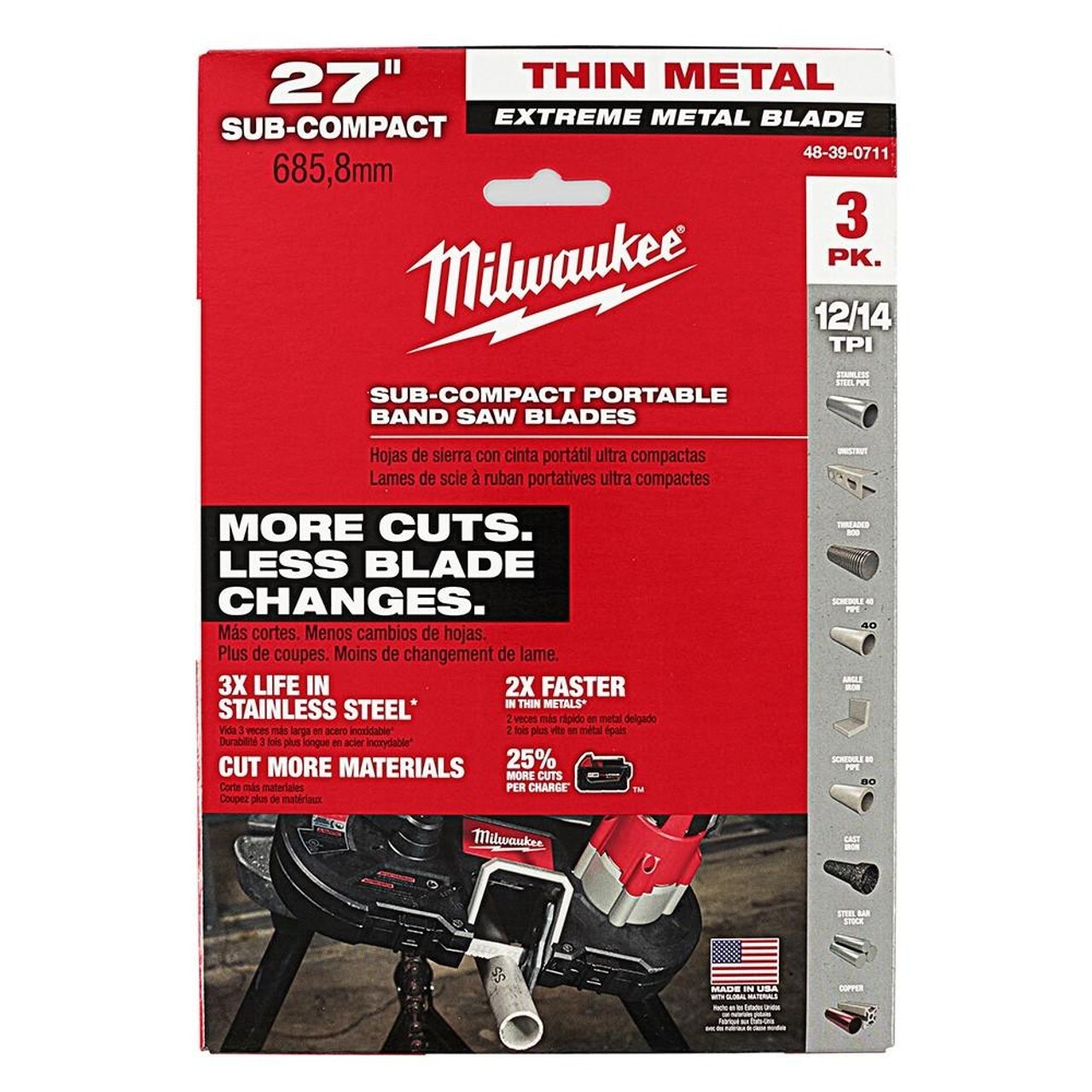 Milwaukee 48-39-0711 27″ 12/14 TPI Extreme Thin Metal Bandsaw Blades 3-PK