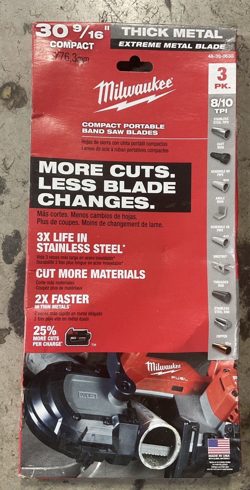 Milwaukee 48-39-0630 30-9/16 In. 8/10 Tpi Extreme Thick Metal Compact 3Pk