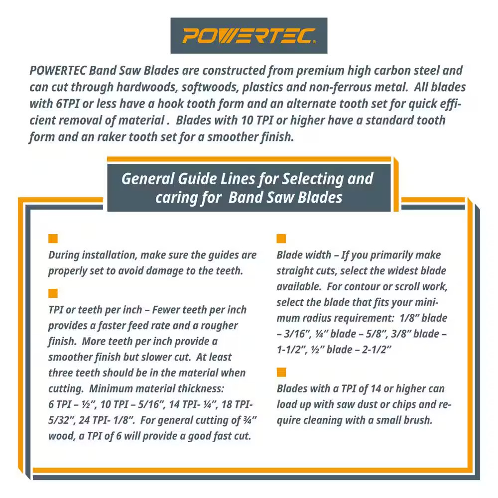 POWERTEC Band Saw Blade 93-1/2″ x1/8″ x14 TPI x0.025 High Carbon Steel (13118)