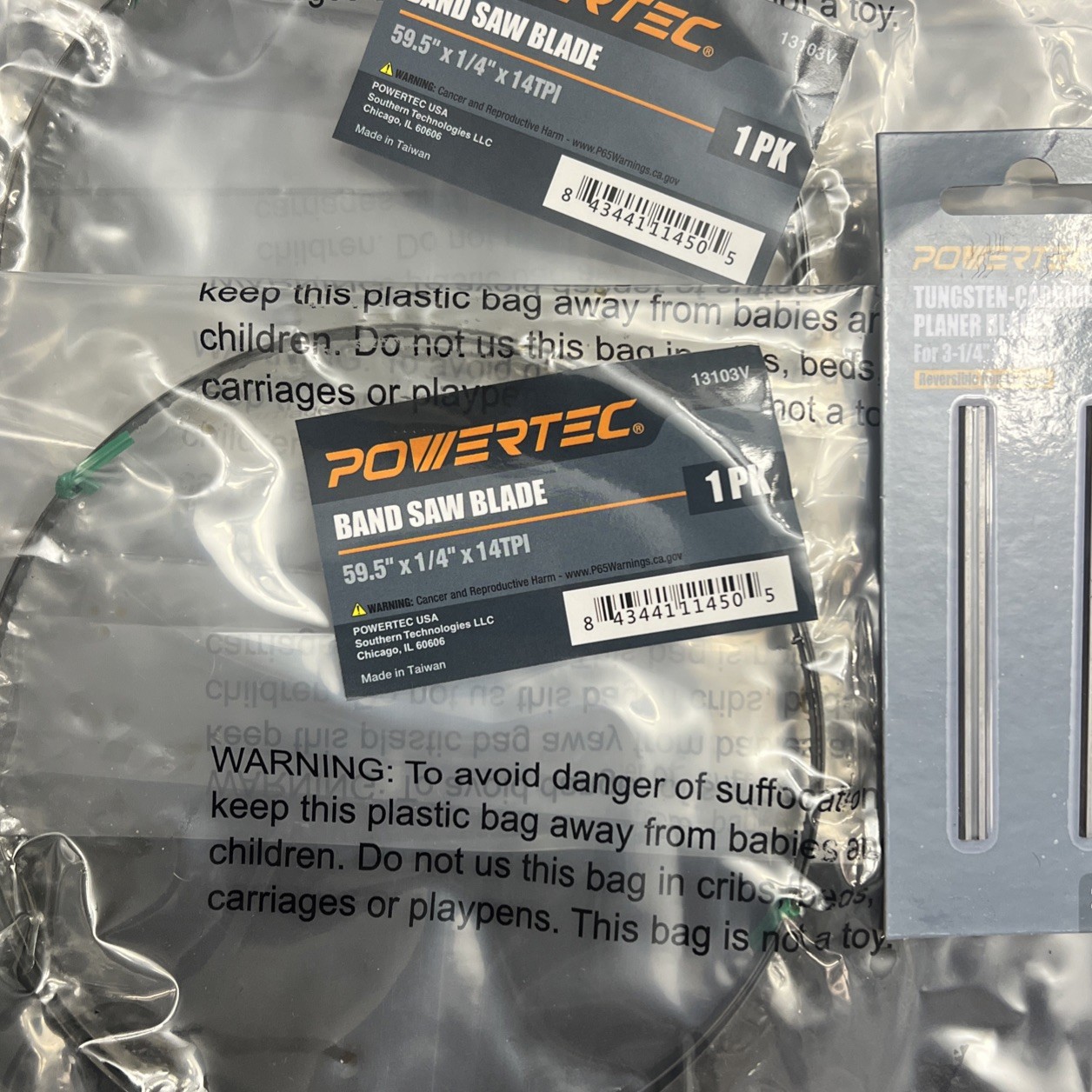 Powertec Band Saw Blades Pack Of 2 59.5 X 1/4 X 14 TPI & Planer blades 3 1/4