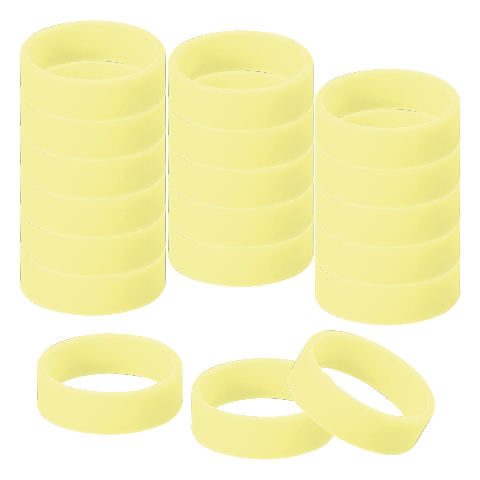 30Pcs 0.8 x 0.28 Inch Tiny Silicone Wide Rubber Bands Rings, Luminous Yellow
