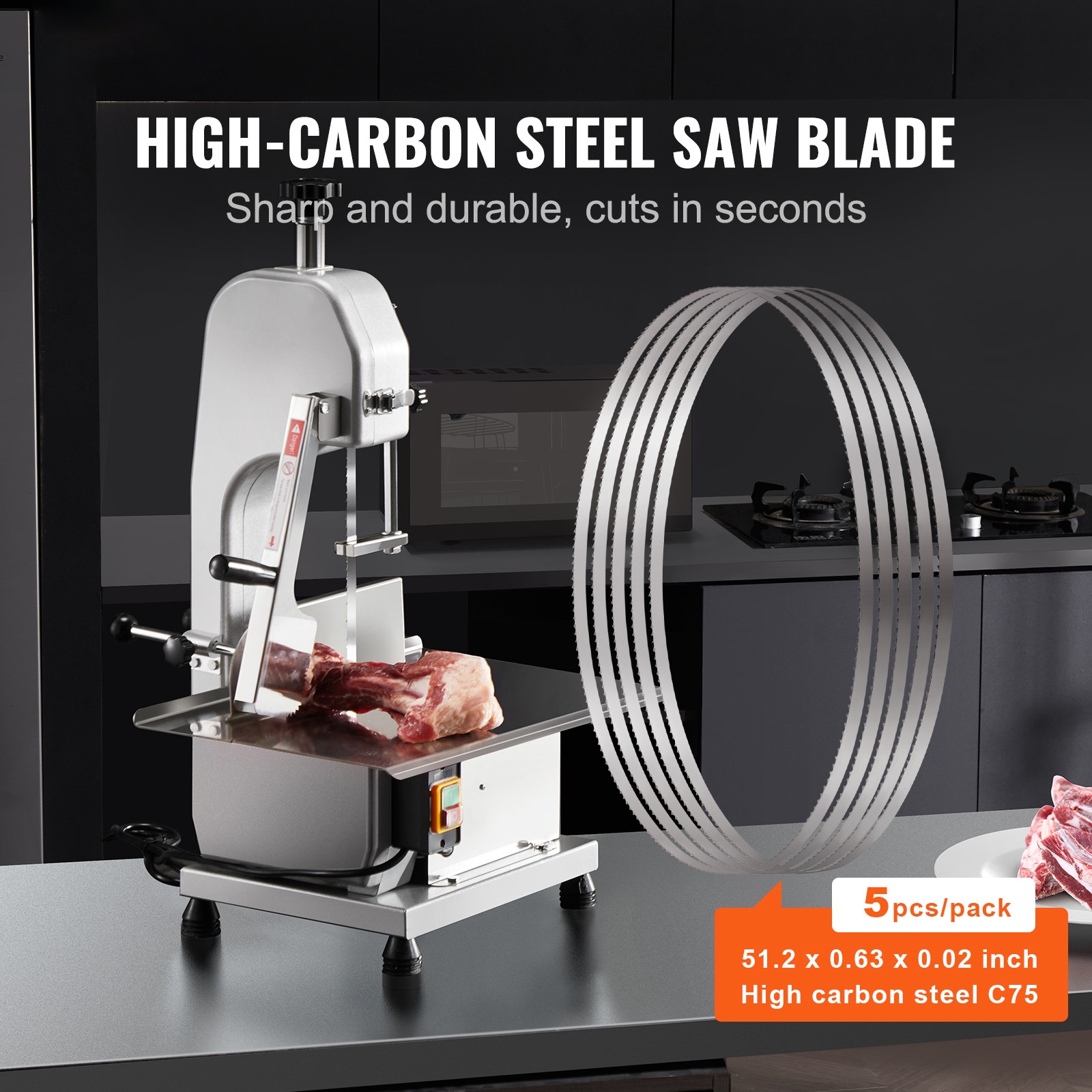 VEVOR Band Saw Blade for Cutting Meat Bone 51.2″x0.63″x0.02″ Carbon Steel 5 PCS
