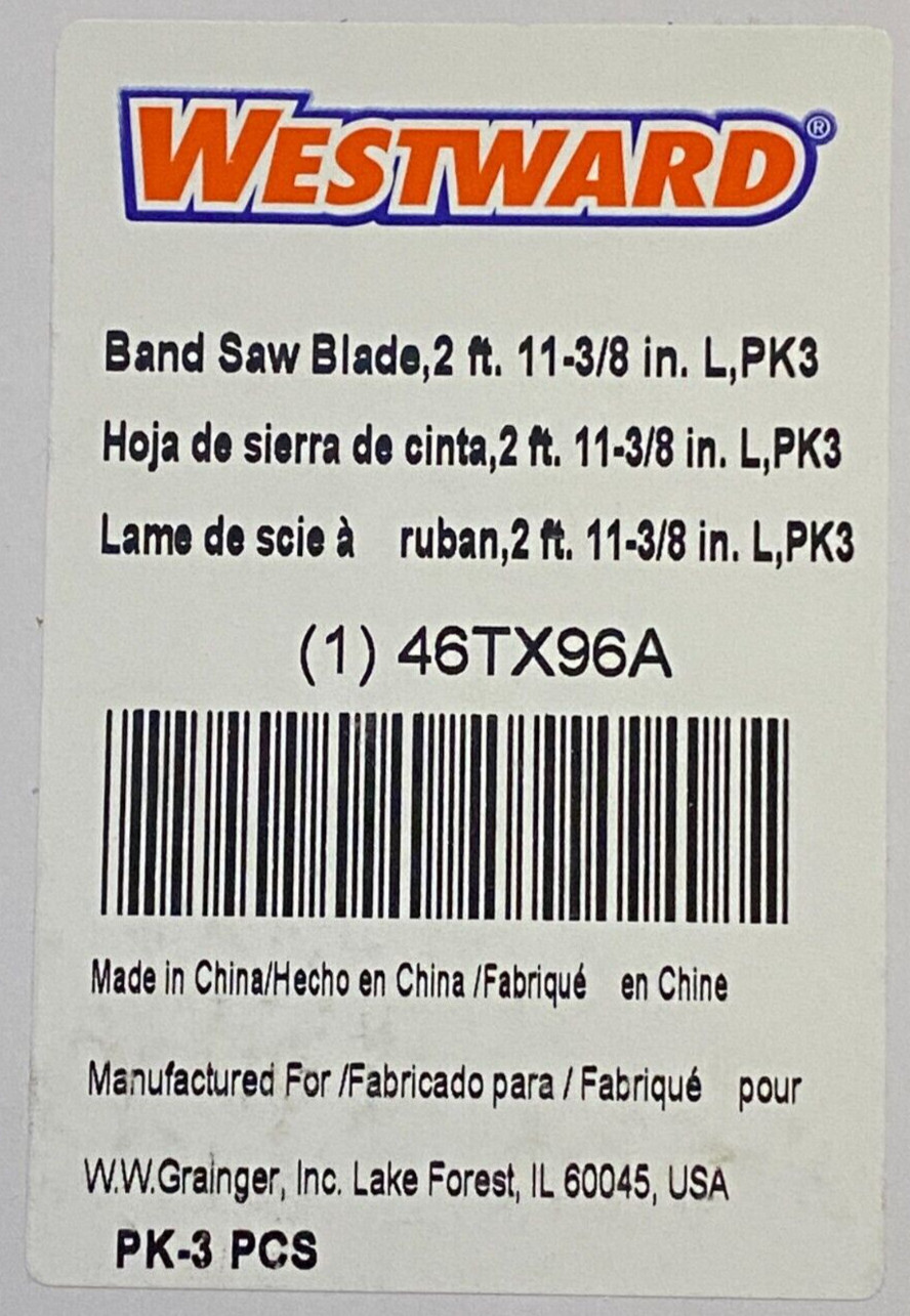 Westward 46Tx96A Band Saw Blade – 2 ft 11-3/8″. L – Pack of 3