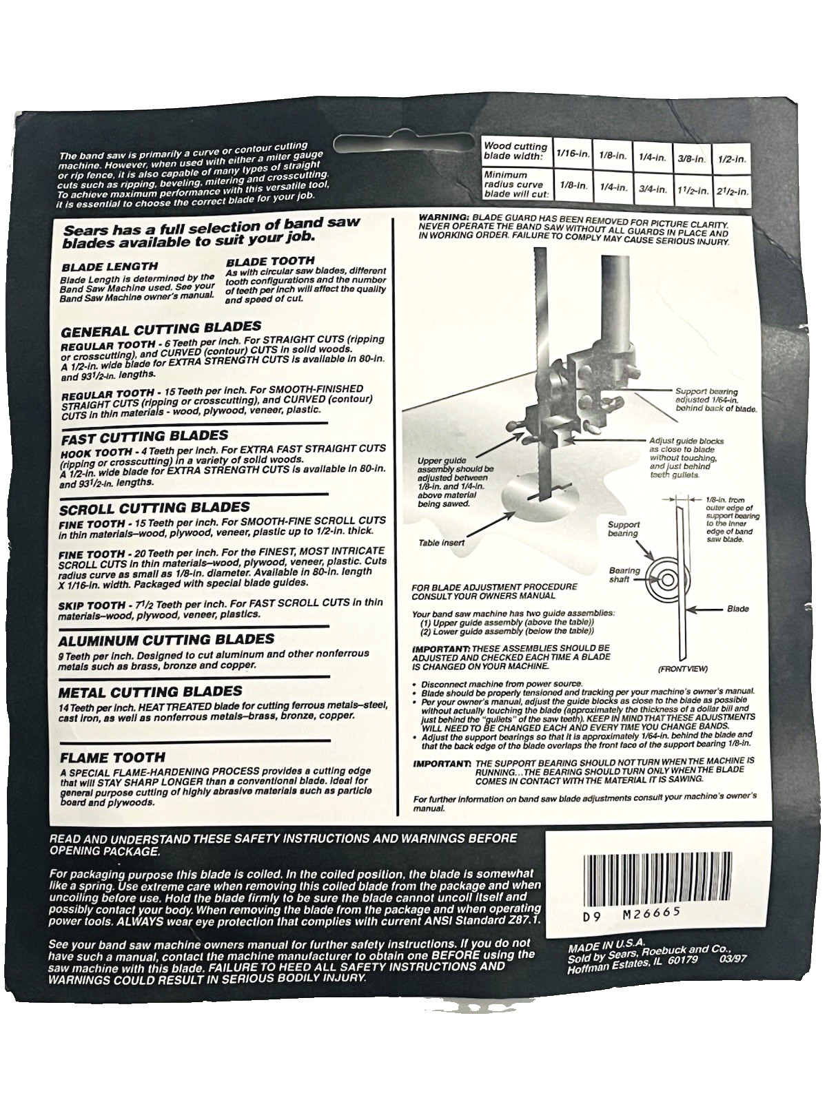 CRAFTSMAN SCROLLING SMOOTH 926665 BAND SAW BLADE 59 1/4″ X 1/8″W @ 15T PER INCH