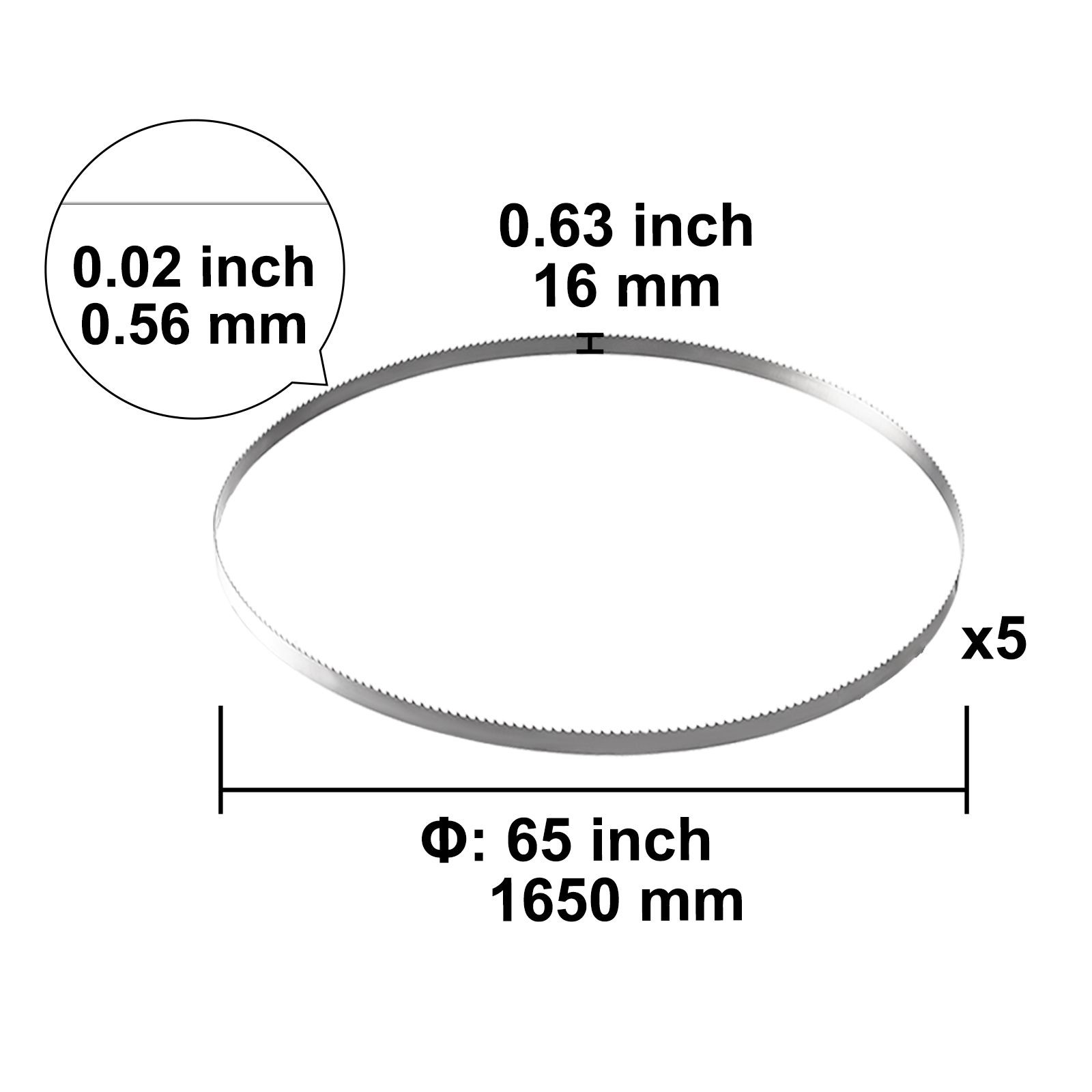 Band Saw Blade, 65×0.63×0.02 inch, 5 PCS/Pack Meat Bandsaw Blades