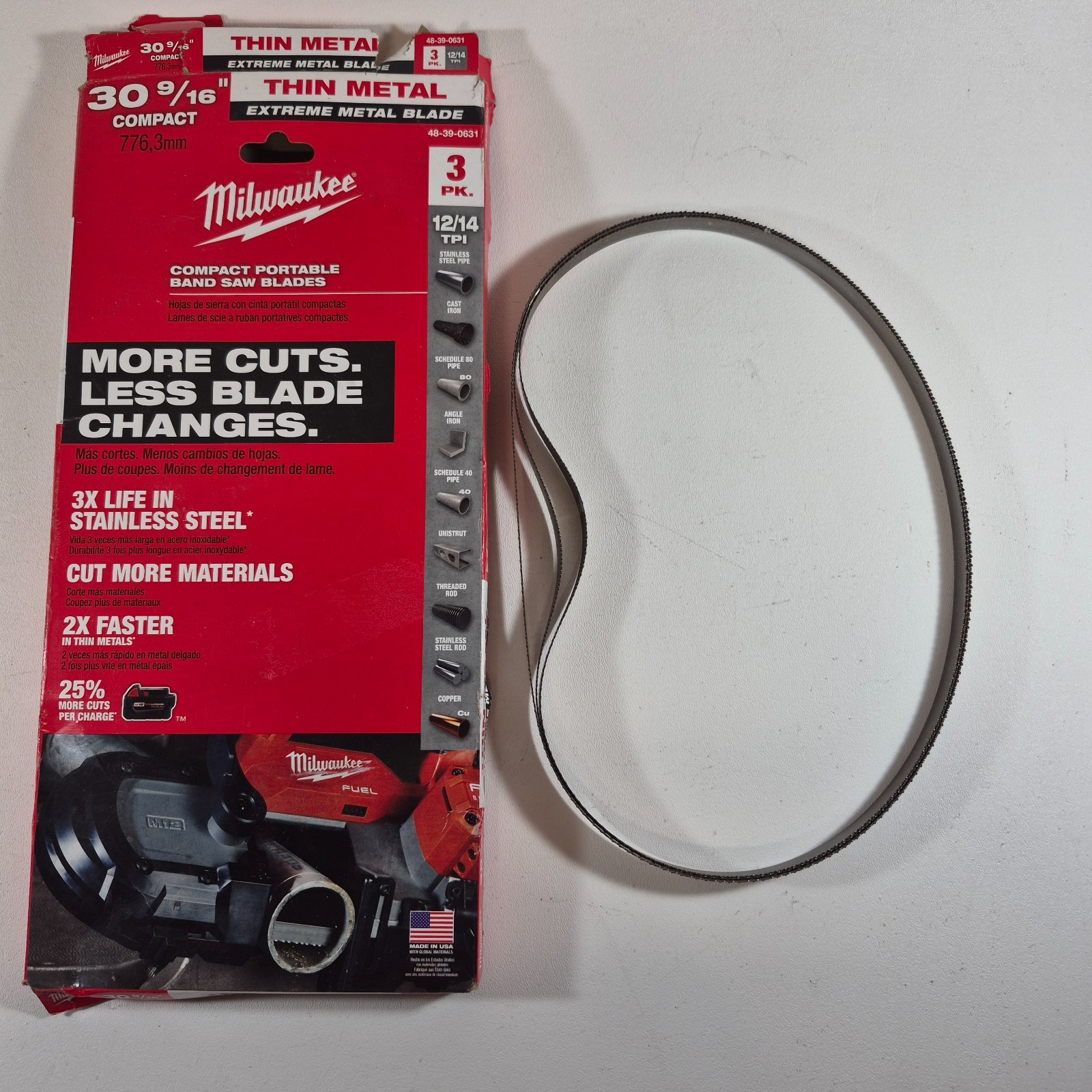 Milwaukee 48-39-0631 30-9/16″ 12/14 TPI Band Saw Blades 3 Pack Open Box