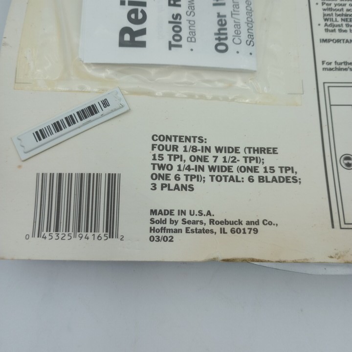 6 Band Saw Blades Vintage Craftsman 29661 6 PACK 80″ x 1/8 to 1/4″ USA, NEW OPEN