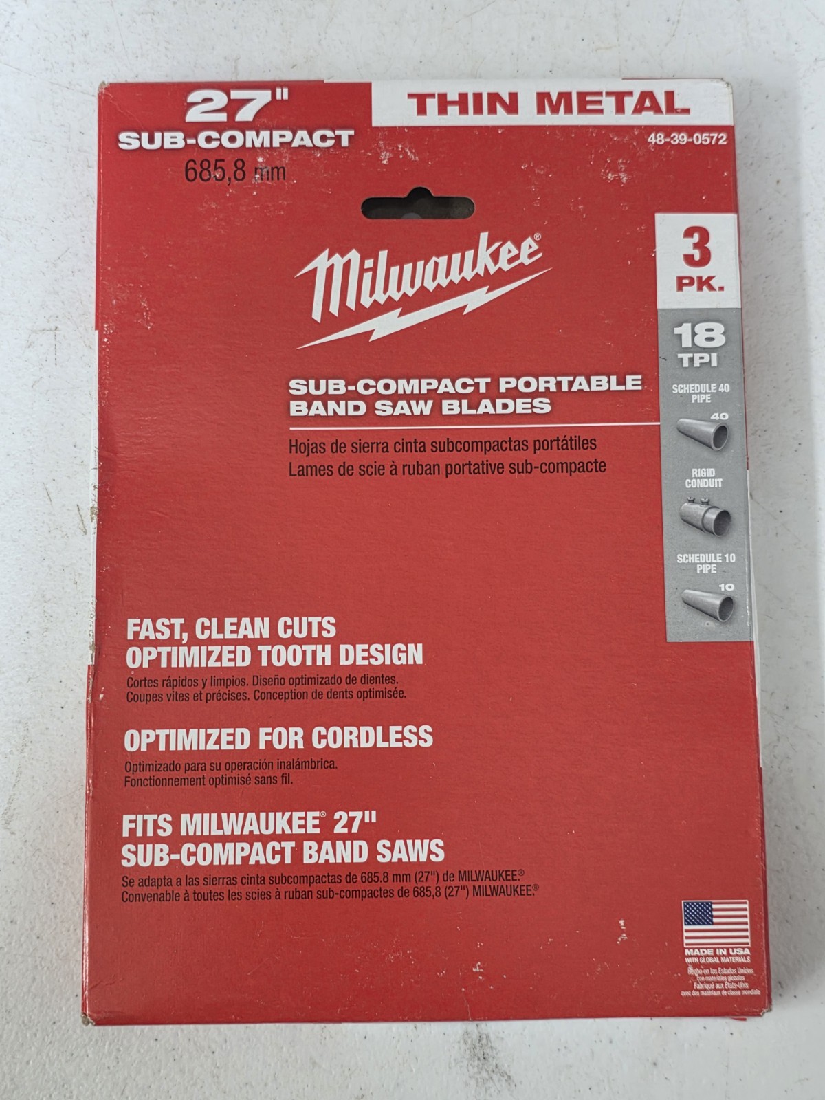Milwaukee 48-39-0572 18 TPI Sub-Compact Portable Band Saw Blade, 3 Per Pack