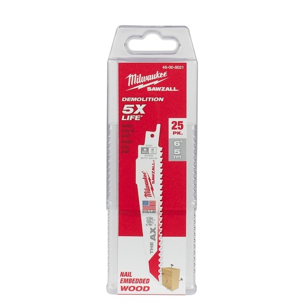 Milwaukee Tool 48-00-8021 6″ 5 Tpi The Ax Sawzall Blade (25 Pk)