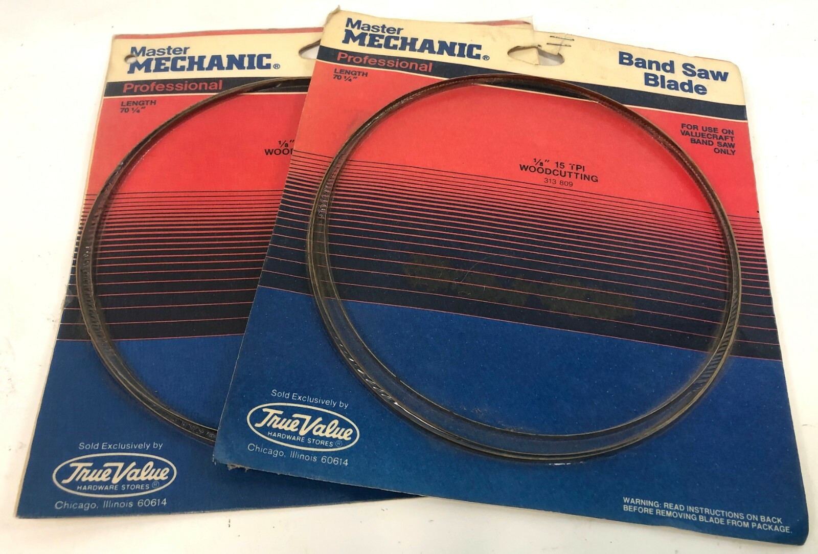 Vintage Pair NOS True Value Master Mechanic 70.25″ Woodcutting Band Saw Blades