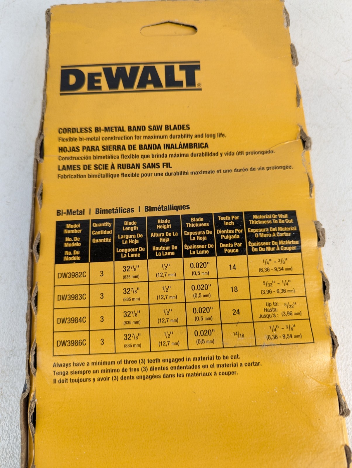 DEWALT Portable Band Saw Blade, 32-7/8-Inch, .020-Inch, 18 TPI, 3-Pack (DW3983C)