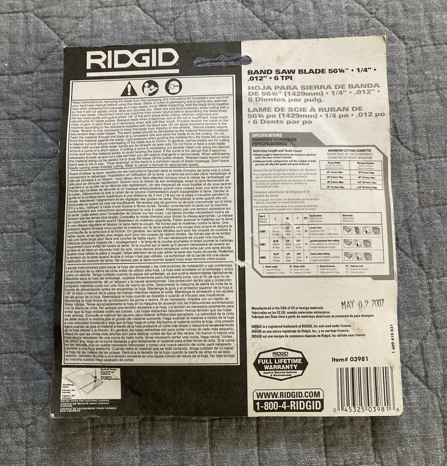 56 1/4” Rigid Band Saw Blade 1/4” .012” – 6 TPI 03981