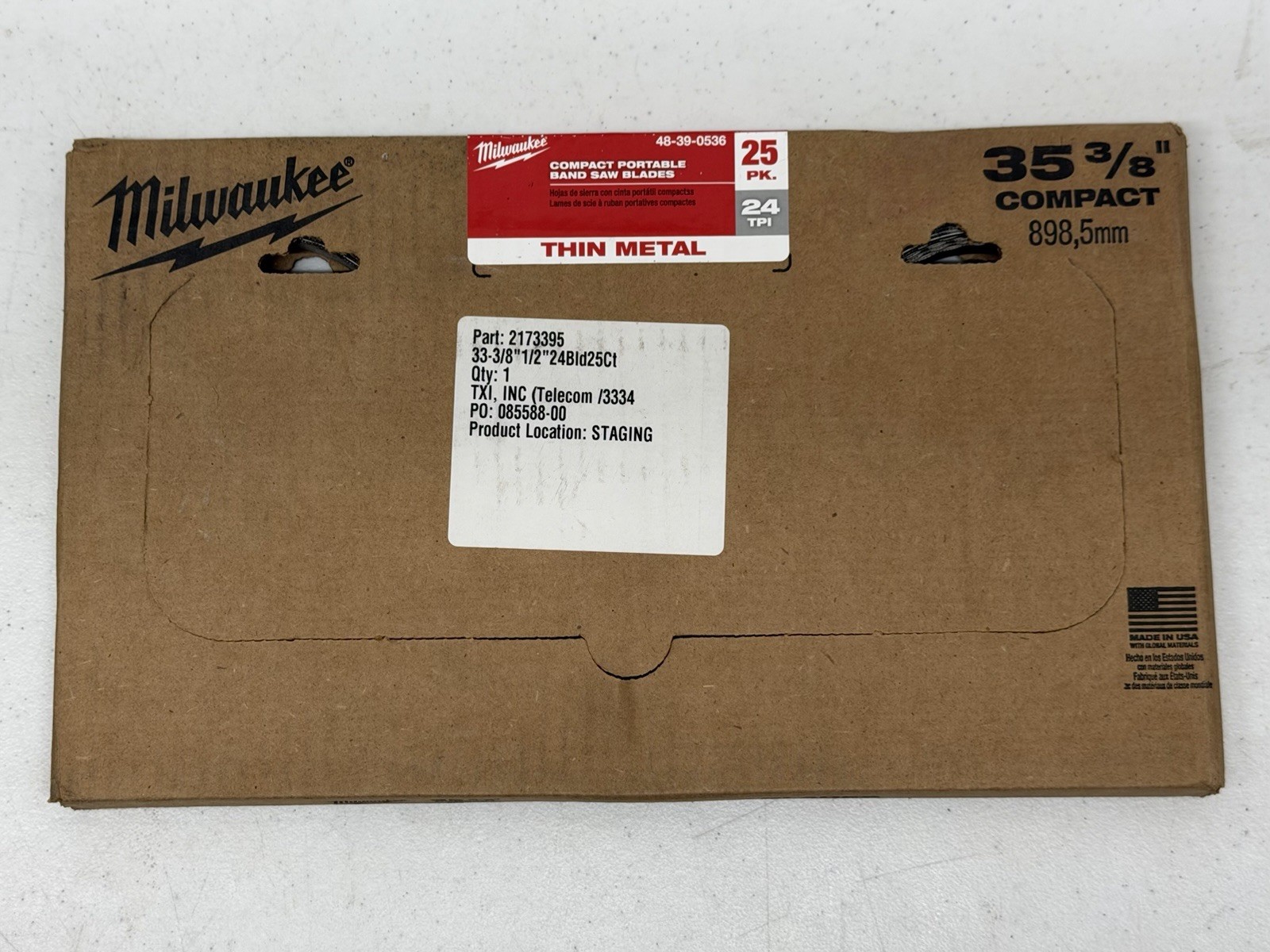 25PK Milwaukee 35 3/8″ 24 TPI Compact Band Saw Blade/Thin Metal 48-39-0536